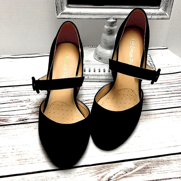 NEW Suede Feel Mary Jane Sexy Little Black Heels - Picture 5 of 7